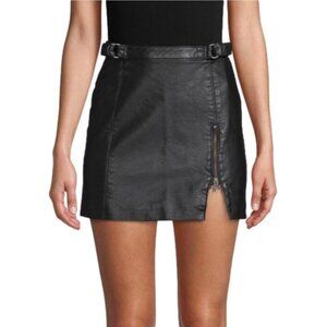 Free People black faux leather mini high waisted skirt